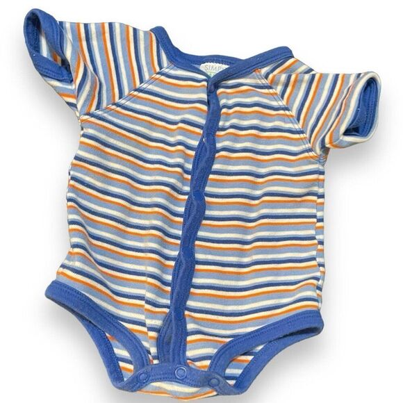 Simply Basic Striped Bodysuit Top Baby Boy 3 Months Blue Striped Snap Button - Picture 3 of 7